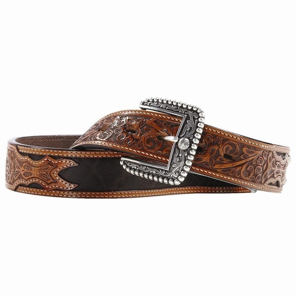 Ariat Elephant Grain Leather Belt Silver Buckle Western Cowboy Size 32 A100117